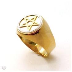 Anel Pentagrama Elo Branco em Ouro 18k Teor 750 Redondo Grande K650 - 