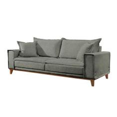 Sofá Fixo Aquiles 3 Lugares Luxo 2,20m Castellar Móbile, Linho Cinza