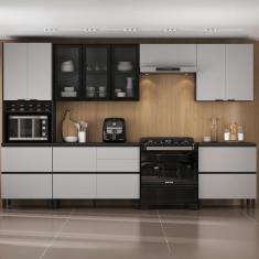 Cozinha Completa Itatiaia Lumina 350cm em Madeira MDF Grafite/Fendi