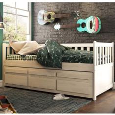 Bicama Solteiro Reta 3 Gavetas Móveis Saraiva Branco Lavado