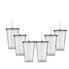 Kit 6 Copos Big Drink Tampa E Canudo Acrílico Krystalon