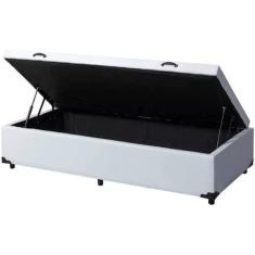 Cama Box Baú Solteiro Linhão Branco Com Pistão A Gás