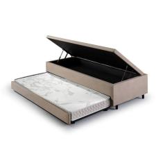 Bicama com Baú Solteiro Reforçado em Suede 88x188cm Bege