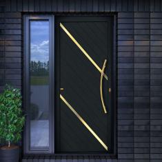 Porta de Aluminio Lambril 210x90cm com Puxador Super Duna Brimak Preto Dourado