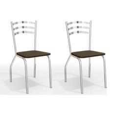 Cadeira Sala de Jantar Portugal 2C007CR Aço Kit 2 Uni Cromado - Assento Marrom 21 - Kappesberg
