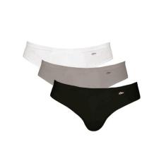 Kit com 3 Cuecas 100% Algodão Zorba 791 Slip, Preto, Grafite, Branco, 
