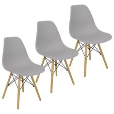 Kit 3 Cadeiras Charles Eames Eiffel Wood Design Cinza - Lianto Decor