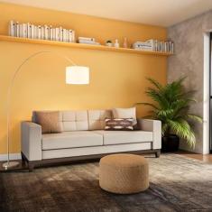 Sofá 3 Lugares Happy Base de Madeira Linho Cotton Cru 210 cm