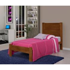 Cama de Solteiro Lara de Madeira Maciça Pinus - Cor Castanho - SANTA R