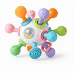 Mordedor de Silicone para Bebê com Chocalho – Bola Sensorial Colorida, Estimula os Sentidos, Alivia o Nascimento dos Dentinhos, Macio, Seguro e Divertido para o Desenvolvimento Infantil - MJ BRANDS