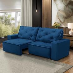 Sofá Retrátil e Reclinável 3 lugares com Molas 2,00m Ana Suede Azul Adonai Estofados