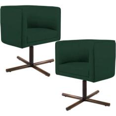 Kit 02 Poltronas Decorativas Giratória Base X Betina D02 Linho Verde M