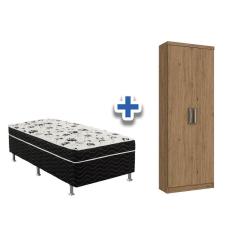 Cama Box Ortobom Union+Armário Henn Margarida Rústico