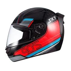 Capacete Sky Two Anos 90 Preto Fosco Transf Azul/Vermelho 62