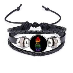 DIYthinker Pulseira de couro trançado com citação de bandeira de arco-íris LGBT de abacaxi