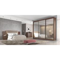 Guarda Roupa Casal com Espelho 3 Portas de Correr 6 Gavetas - Diamond-Cumaru - Móveis Novo Horizonte