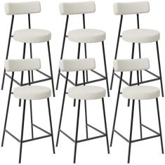 Kit 06 Banquetas Baixa Para Cozinha Sala De Jantar Bancada Milão L02 Linho Champagne