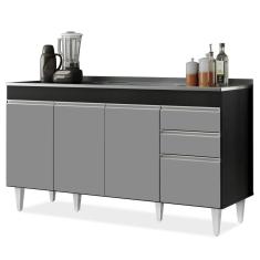 Balcão Gabinete Com Pia Inox 150cm Marrocos Preto-cinza - Lumil