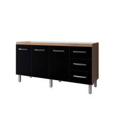 Balcão Para Pia De Cozinha 1,60m Emily Com 3 Portas E 3 Gavetas Savana/preto - Moblis
