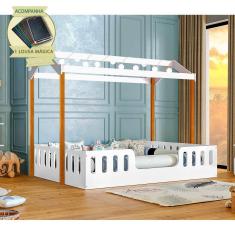 Cama de Criança Montessoriana Ágatha Casal com Led Branco/amêndoa Incluso Lousa Mágica