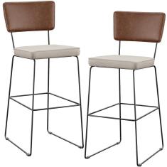 Kit 02 Banqueta Alta Cozinha Allana L02 Marrom Linho Cru