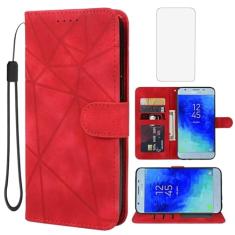 Wanyuexes Capa para Galaxy J3 Star/Galaxy Sol 3/J3 Achieve/J3 Aura Capa carteira com protetor de tela de vidro temperado, capa flip de couro com suporte para cartão de crédito para Samsung Galaxy J3