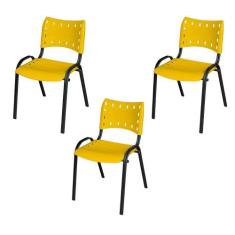 Kit 3 Cadeiras Iso Fixa Tubular Igreja Escritório Sorveteria Empilháve