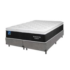 Cama Box Queen Cinza Colchão Plumatex Magnum Pillow Top