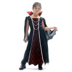 Fantasia Halloween Vampira Vitoriana Infantil Vestido Longo