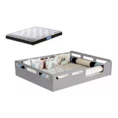 Cama Casal Montissoriana 100% Mdf + Colchão Probel 188x138 -Cinza -Lancamento