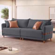 Sofá 4 Lugares Living 225cm Canela Cinza/Marrom