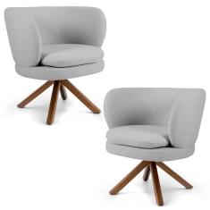 Kit 2 Poltronas Decorativas Giratória Base Giromad Melissa D-315 Linho Cinza Claro - Domi