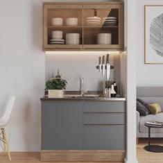 Cozinha Modulada Viena 2 Peças com 1 Armário Aéreo Vidros Reflecta 1 Balcão 120cm