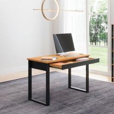 Mesa de Escritório Industrial 1 Gaveta 118x75 Cm 100% MDF Freijó Preto Fosco Pradel