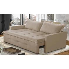 Sofá Sem Caixa Retrátil e Reclinável 1,65m com Molas Bianca Suede Bege Madelina Decor