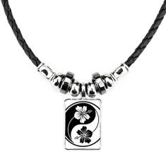 DIYthinker Colar com design de flor Yin-yang Culture Jewelry Torque Pingente de corda de couro