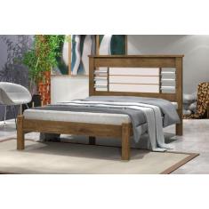 Cama RAI Casal Com Cabeceira Com Detalhes Cromados 100% MDF e Estrado 