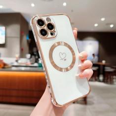 Luxo magnético amor coração caso de telefone para iphone 15 14 13 12 11 pro max plus casos de carregamento sem fio capa, branco, para iphone 12