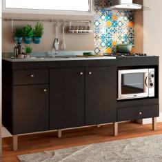 Armário de Cozinha Compacta para Pia 3 Portas 2 Gavetas Espaço para Forno e Cooktop Itália Preto - Panorama Móveis