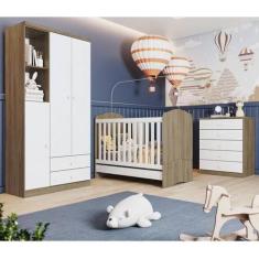 Quarto de Bebê com 1 Guarda Roupa 1 Cômoda e Berço 3 em 1 Abracadabra 