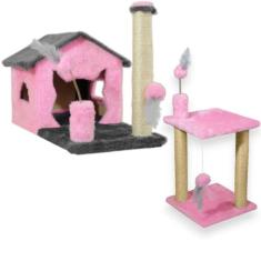 Casa Para Gatos Dois Andares Rede E Brinquedos  Plataforma 2 Andares P