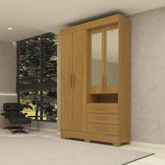 Guarda-roupa Solteiro 119,60cm 4 Portas 3 Gavetas Capelinha com Espelho 100% Mdf Débora