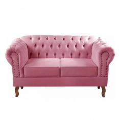 Sofá Dom Pedro 2 Lugares Chesterfield Namoradeira Captonê Rosa