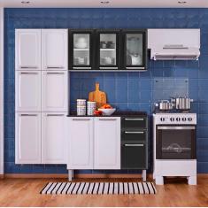 Cozinha Itatiaia Luce Compacta 4 Pecas 3 Vidros Branco/Preto Paneleiro Armario Aereo Gabinete 