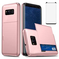 Asuwish Capa de telefone para Samsung Galaxy S8 com protetor de tela de vidro temperado e suporte para cartão de crédito capa carteira rígida acessórios para celular híbrido Glaxay S 8 Gaxaly 8S Edge