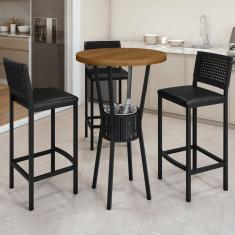Conjunto Bistrô Bar Ripado com 3 Banquetas Madri Preto/Preto Galaxy