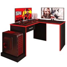 Mesa Gamer com Extensor em L e 1 gaveta DRX-9000 - Móveis Leão, Preto/