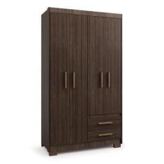 Guarda Roupa Roupeiro de Solteiro Marrom Armário Multiuso Para o Quarto com 4 Portas 2 Gavetas com Cabideiro
