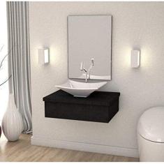 Conjunto para Banheiro Gabinete com Cuba Folha L38 e Espelheira 601W Metrópole Compace Preto Onix