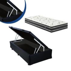 Cama Box Baú Solteiro Colchão Espuma D33 Bordado + Box Sintético Cinza 53x88x188